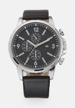 Pier One Unisex - Montre À Aiguilles - Black/Silver-Coloured